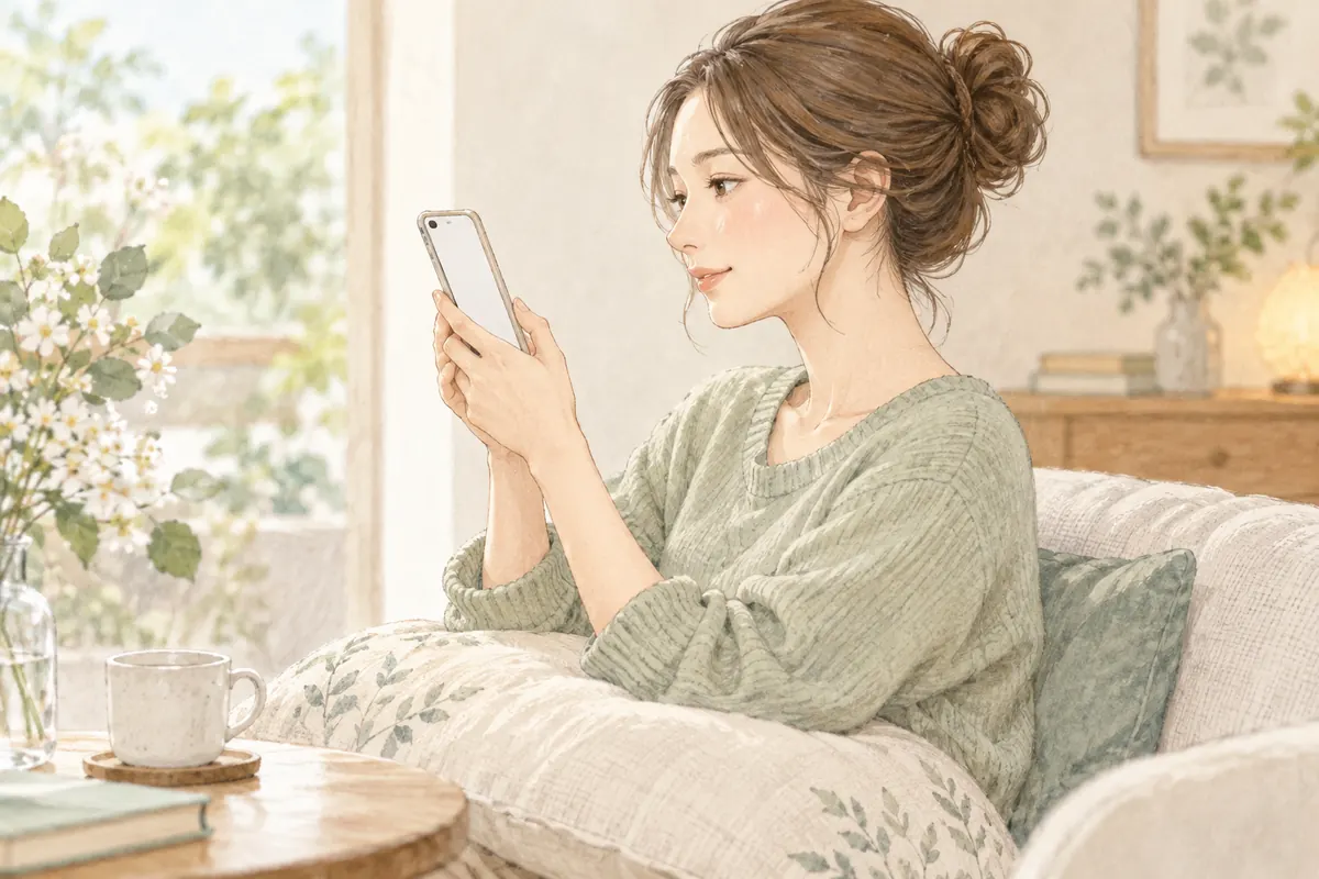 肘を支えながらスマートフォンを見るイメージ